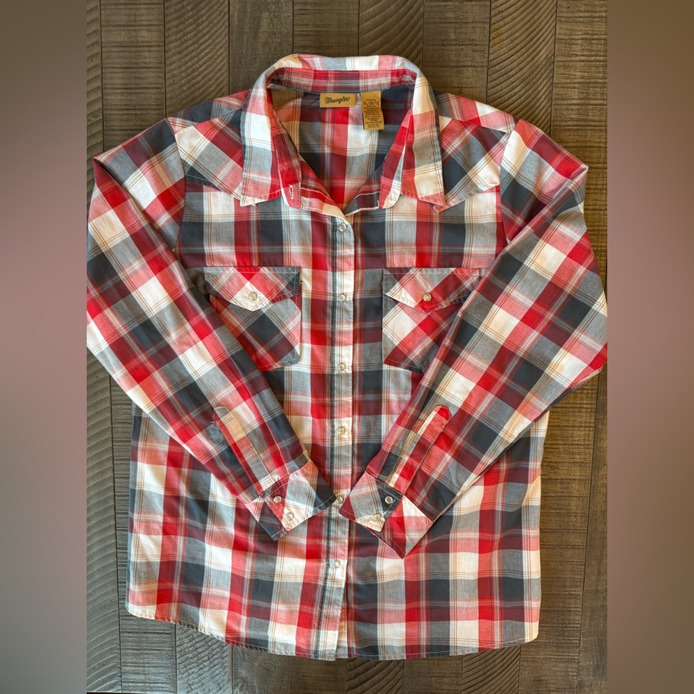 Wrangler Retro Red Plaid Western  Snap Front Long Sleeve Shirt Men’s Size XL